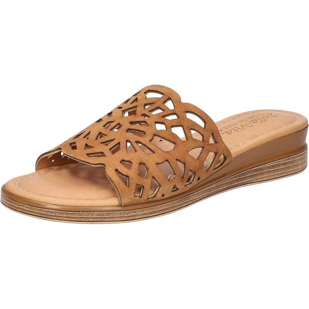 Bella Vita Cas-Italy Womens Wedge Sandals Size 7.5 Tan Laser Cut Slide Shoes NWT